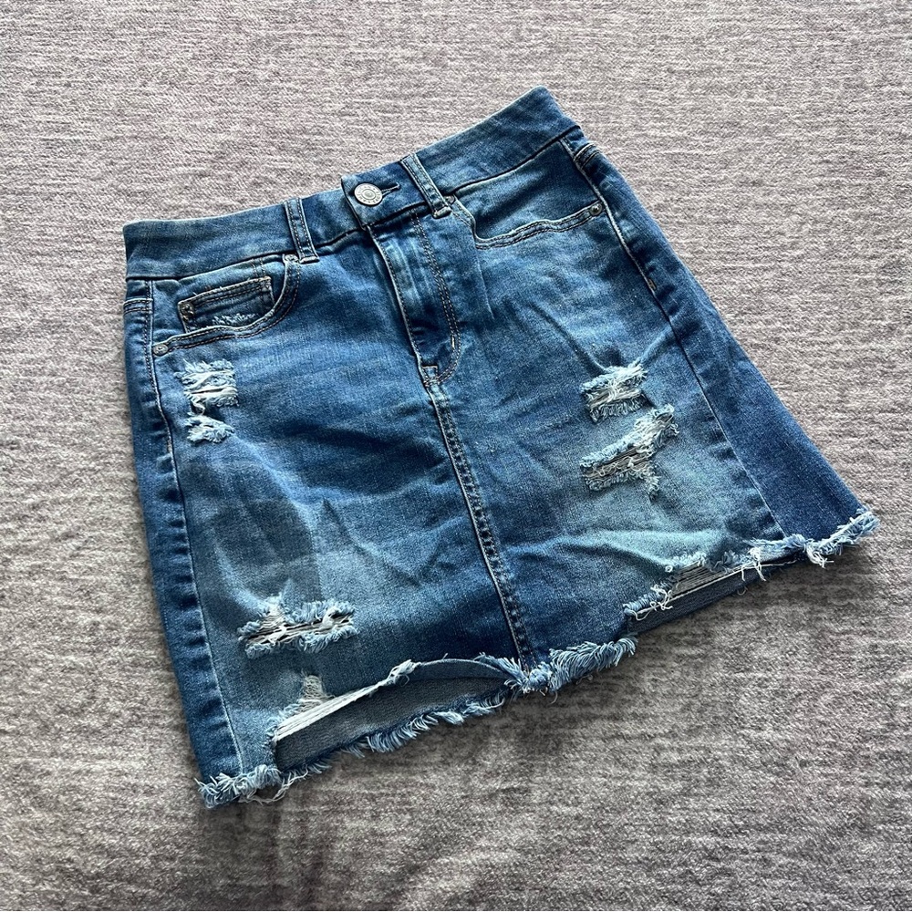 American Eagle Outfitters Blue Distressed Mini Skirt